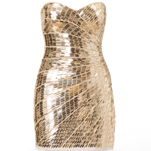 Adrianna Papell Strapless Gold Sequin Dress - Picture 6 of 14